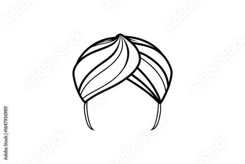 A minimalist line drawing of a turban or head wrap in black lines silhouette