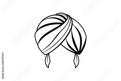 A black and white illustration of a traditional indian or sikh turban silhouette