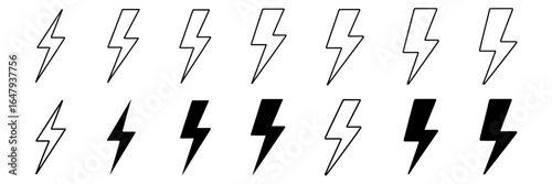 Vector lightning bolt icons in black and white for web design and graphic projects illustration