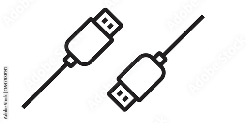 Illustration of usb cables with connectors in black and white vector format for digital usage