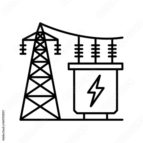 Electrical safety icons with transformer symbols in black and white for warning signs collection
