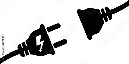 Silhouette of power plug and socket symbolizing connections and electrical energy concepts