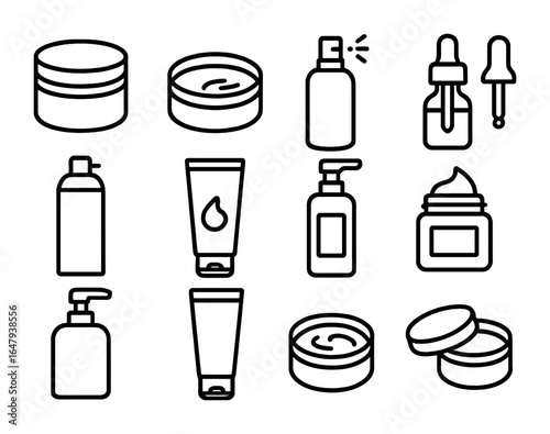 Hair Styling Icon Set. Outline icon set of hair styling products: pomade jar, wax container, hairspray bottle,