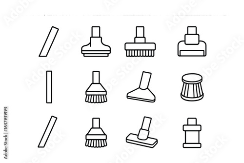 Vacuum Attachment Icons. Outline vector icons of vacuum cleaner attachments: crevice tool, upholstery brush,