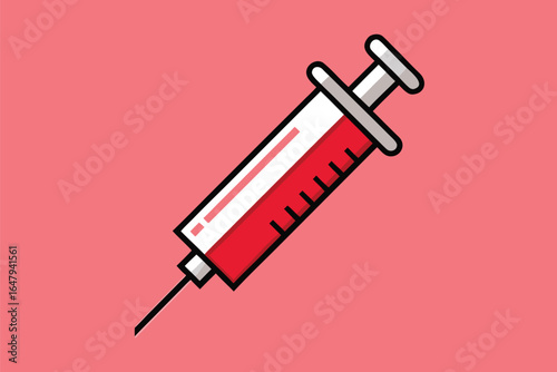 Medical syringe filled with red liquid healthcare injection, syringe, medical, healthcare, injection, needle, liquid, red, white, grey, health, medicine, treatment, vaccine, drug, therapy, science, re