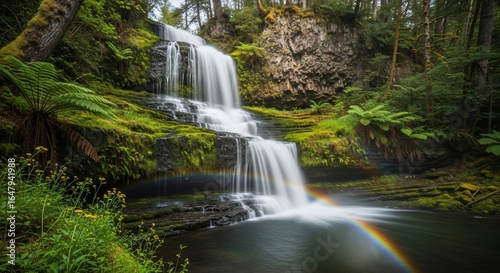 Serene Liffey Falls Cascade with Rainbow, Tasmania's Lush Rainforest Beauty