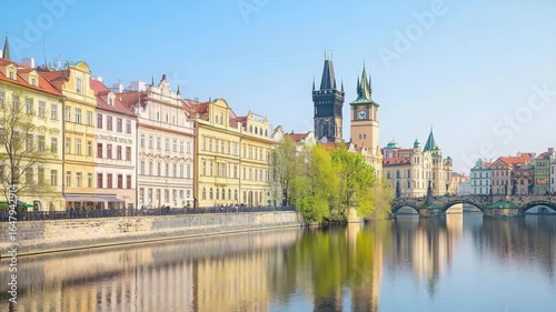 Scenic View of Cityscape with Bridge and Water Reflection in Spring