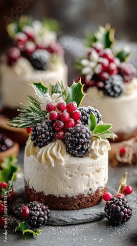 Delicious Holiday Dessert With Berries and Festive Decorations in a Cozy Kitc...
