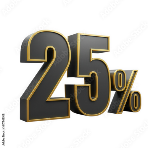 Elegant 25 off sale with black and gold isolated on transparent background for promotion