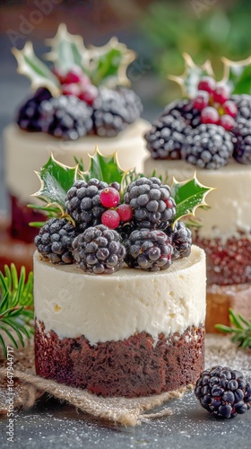 Delicious Holiday Dessert With Berries and Festive Decorations in a Cozy Kitc...