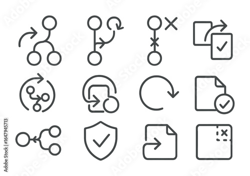 Rollback Icon Set. Outline icon set of rollback and recovery: revert commit, reset head, soft reset, hard