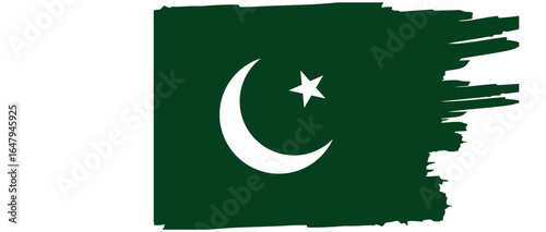 pakistan flag with brush stroke texture, crescent and star symbol, grunge style national vector illustration