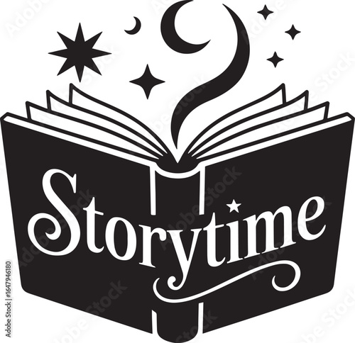 Storytime Illustration with Open Book and Stars for Children's Reading Programs