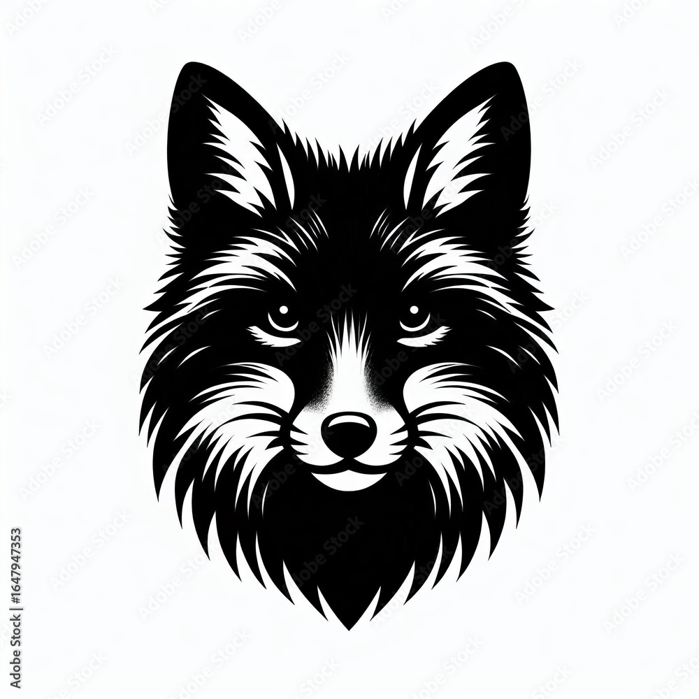 Obraz premium Detailed black and white illustration of a fox face