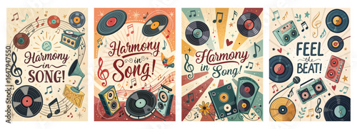 Colorful illustration featuring vinyl records and musical notes, celebrating the joy of harmony in music.
