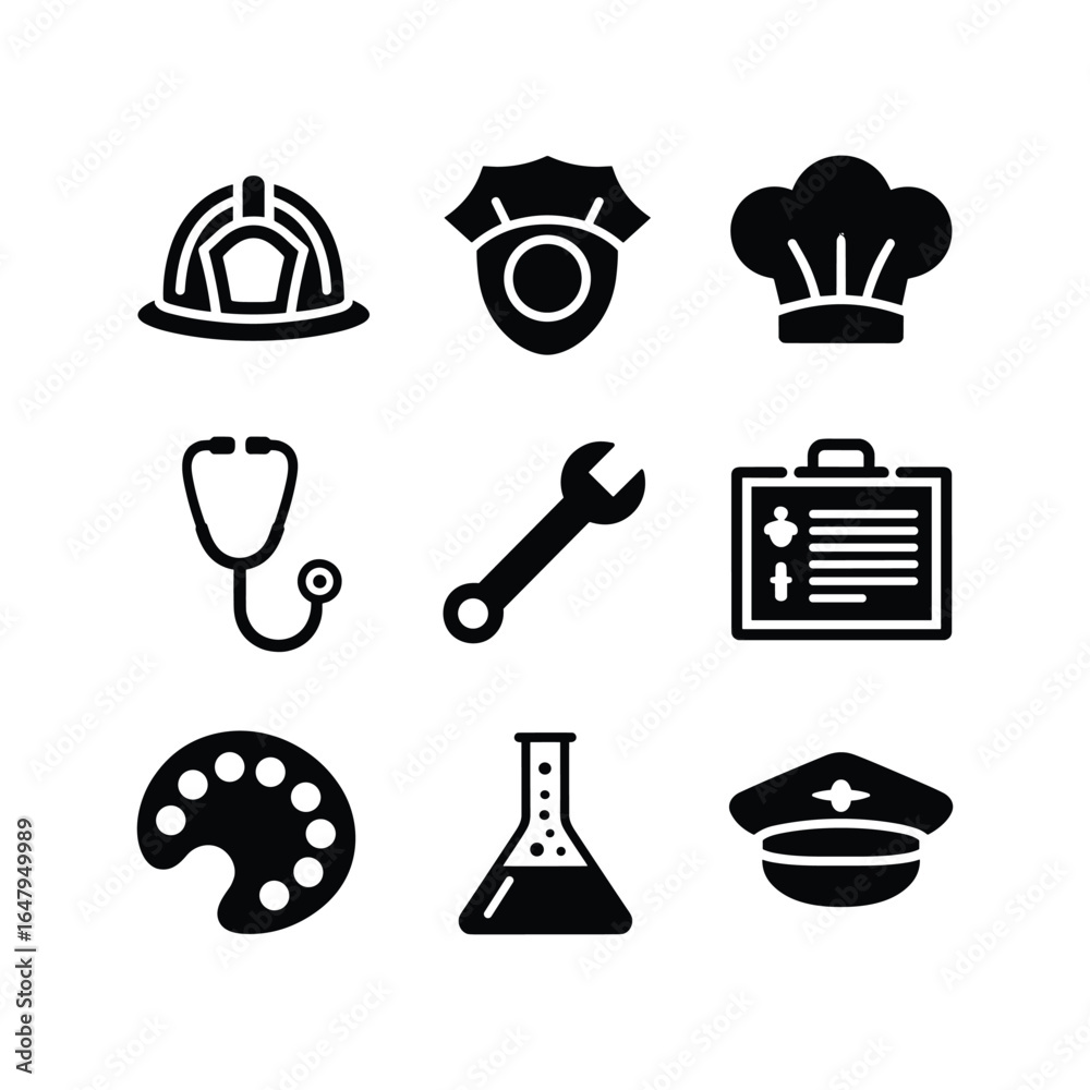 Fototapeta premium Collection of diverse professional icons representing different careers