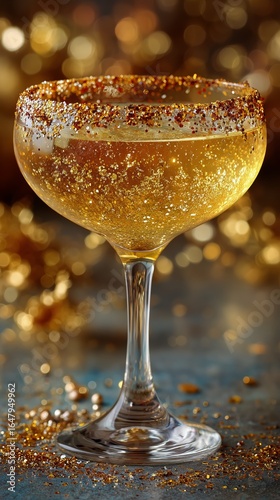 Sparkling Golden Cocktail With Glimmering Garnishments at a Celebratory Gathe...