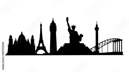 Landmark silhouette skyline featuring eiffel tower statue of liberty and architecture travel destination design
