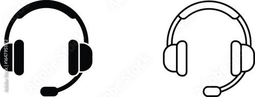 Headset icons set, customer service support call center symbols, communication technology graphic design elements vector