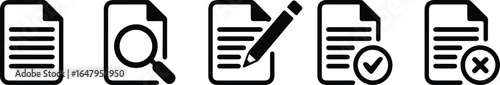 document review edit approval rejection icons set, line style vector illustration