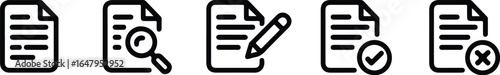 document review edit approval rejection icons set, line style vector illustration