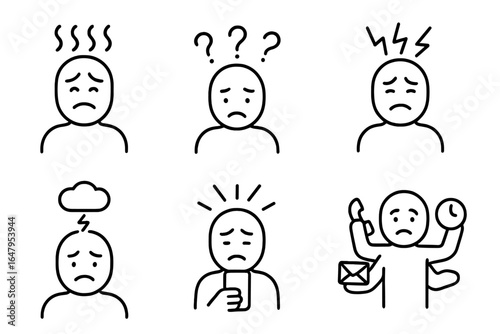 Expressions of sadness and confusion in different situations portrayed through emotive icons