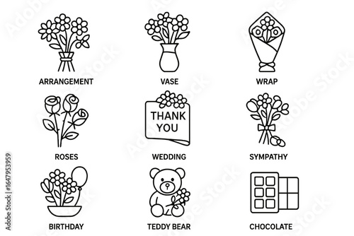 Various floral arrangements and gifts for different occasions showcased in a creative layout