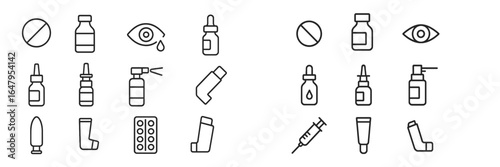 Health and medicine symbols representing various medical items and activities for wellness and treatment