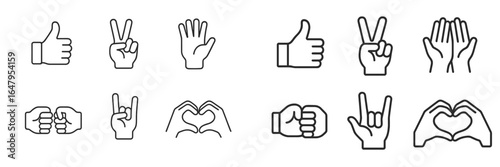 Various hand gestures illustrated in a minimalist style, showcasing expressions of positivity and connection