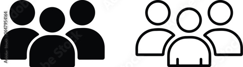 Solid and outline group icons showing three people together representing community, teamwork and unity
