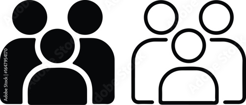 Solid and outline group icons showing three people together representing community, teamwork and unity