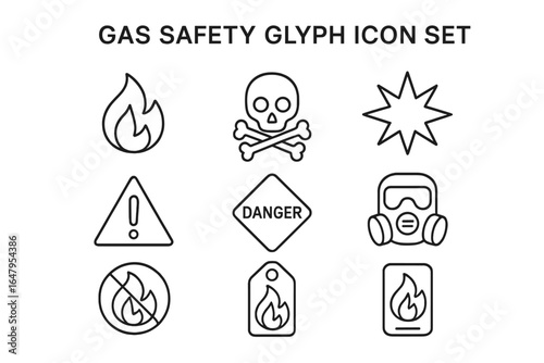 Gas safety glyph icons for hazard awareness and emergency preparedness in various environments