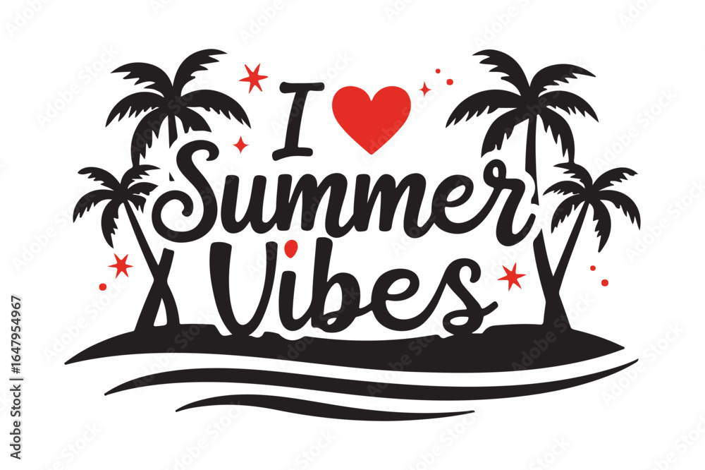 Naklejka premium I love summer vibes tropical beach palm trees