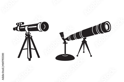 Two telescopes on tripod mounts ready for stargazing