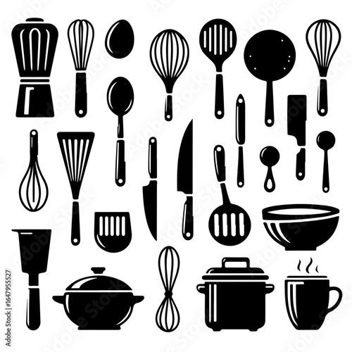 set of Kitchen utensils silhouette , set of Kitchen utensils vector