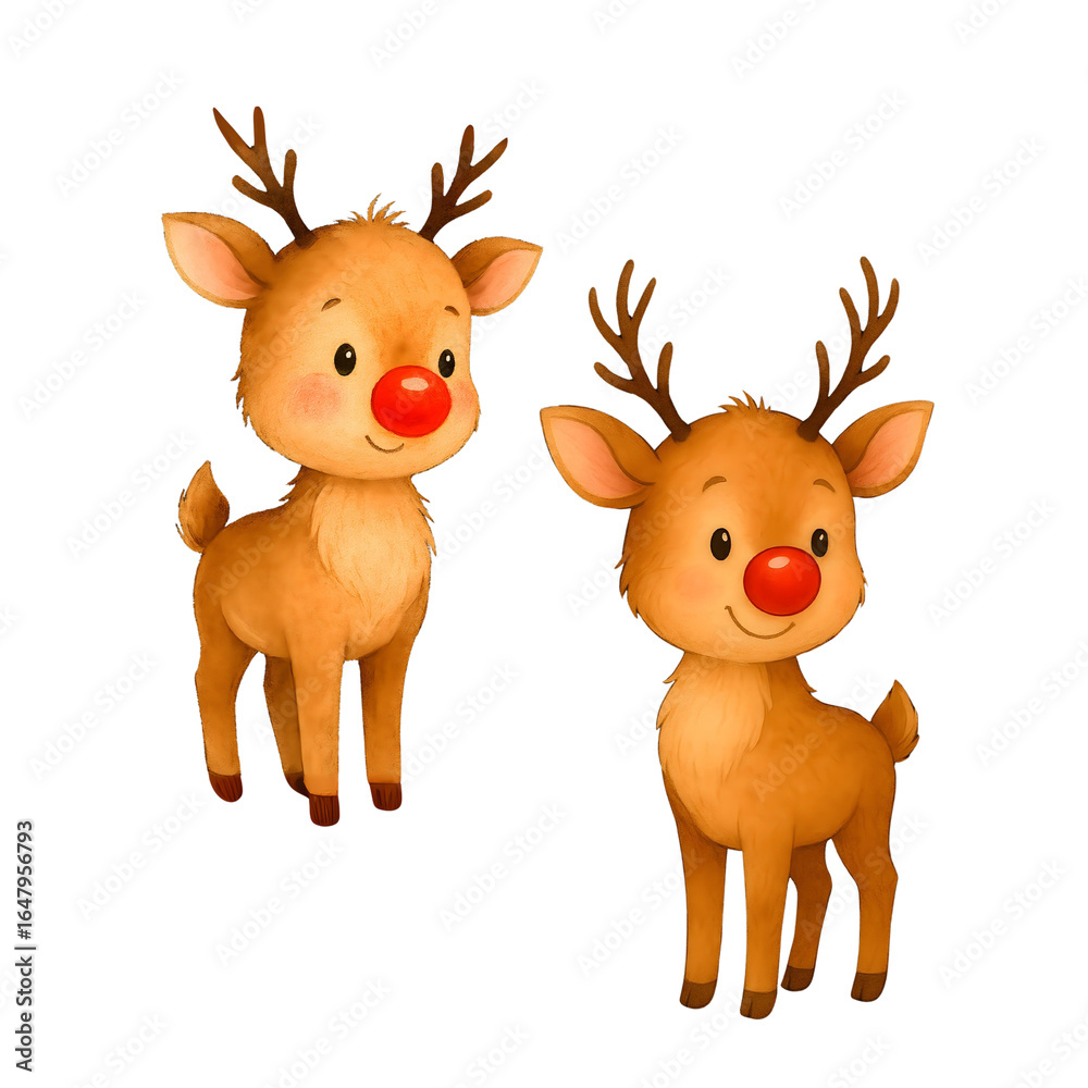 Obraz premium Cute watercolor Christmas reindeer duo illustration, festive holiday deer couple clipart