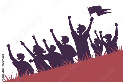 Protest Crowd Vector Illustration
Silhouettes of People Protesting Graphic
Revolution Vector Art with Raised Fists
Demonstration Vector Design with Flags
Rallying Crowd Vector Image