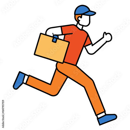 Delivery man running with package in colorful cartoon style  