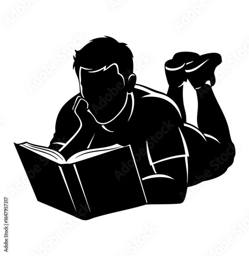 Minimal Flat Vector Male Reader Lying Down Reading Book