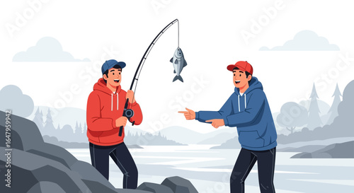 fishing in the snow
