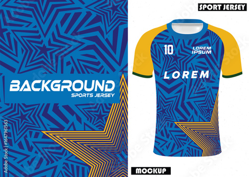 Blue and yellow sports jersey with star pattern background
