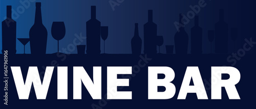 Banner for restaurant, bar, alcohol bottles set, glasses, flat design, outline illustration. Party poster, wine list design, tasting, concept of drunkenness alcoholism, strong alcohol, brandy, whiskey