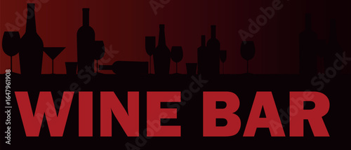 Restaurant banner, wine bar, wine bottle collection, glasses, whiskey, outline vector illustration, night party concept. Festival poster, alcohol menu, drunkenness, strong alcohol, cabernet, whiskey, 