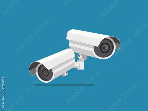 Security surveillance cameras on blue background  