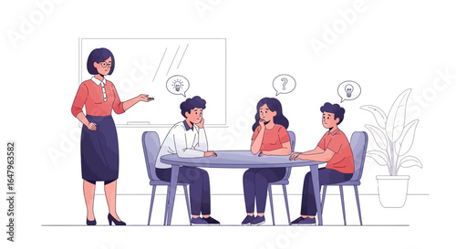 Brainstorming Session A Teacher Guiding Students in a Collaborative Learning Environment