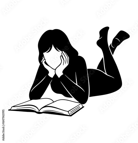 Minimal Flat Vector Female Reader Lying Down Reading Book