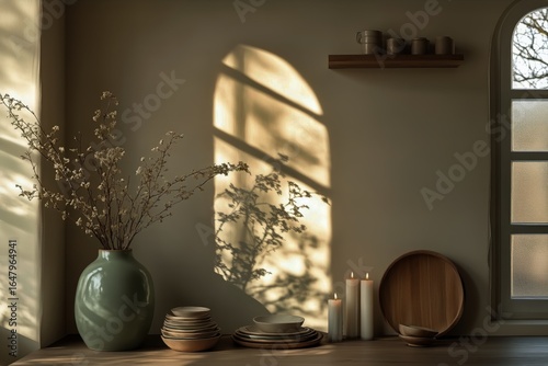 Decorative Corner With Candles and Vase in Soft Afternoon Light.