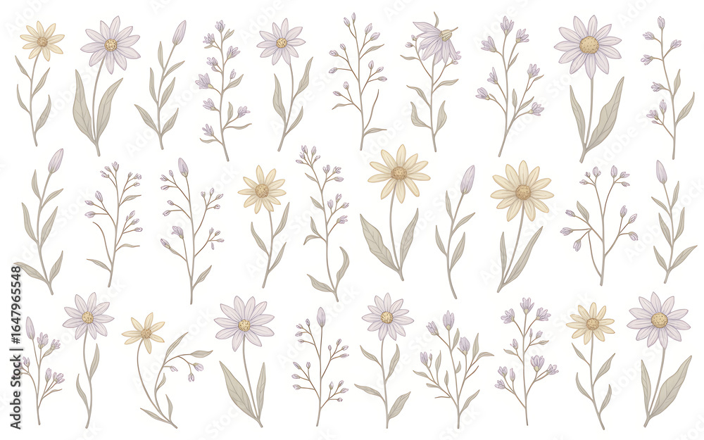 Fototapeta premium Floral set isolated on white background
