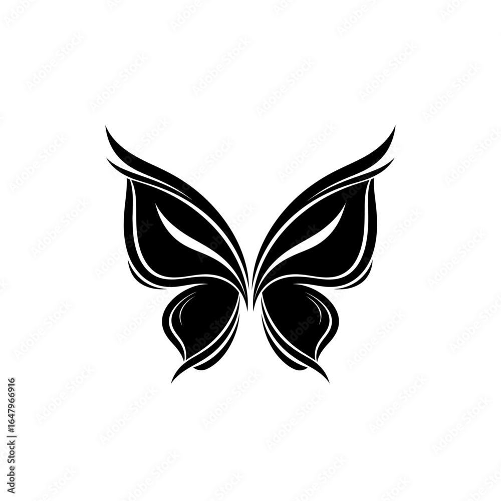 Fototapeta premium Isolated black butterfly wings with white outline on a white background