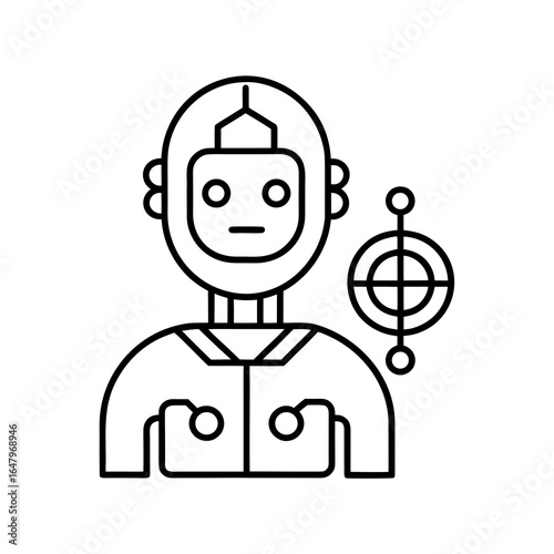 Robot head and shoulders icon with circuit board elements